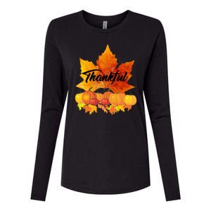 Thankful Autumn Leaves Thanksgiving Fall Womens Cotton Relaxed Long Sleeve T-Shirt