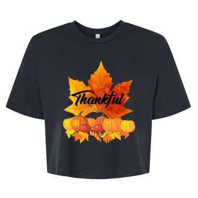 Thankful Autumn Leaves Thanksgiving Fall Bella+Canvas Jersey Crop Tee