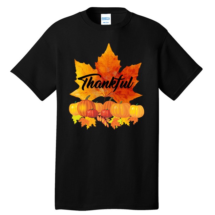 Thankful Autumn Leaves Thanksgiving Fall Tall T-Shirt