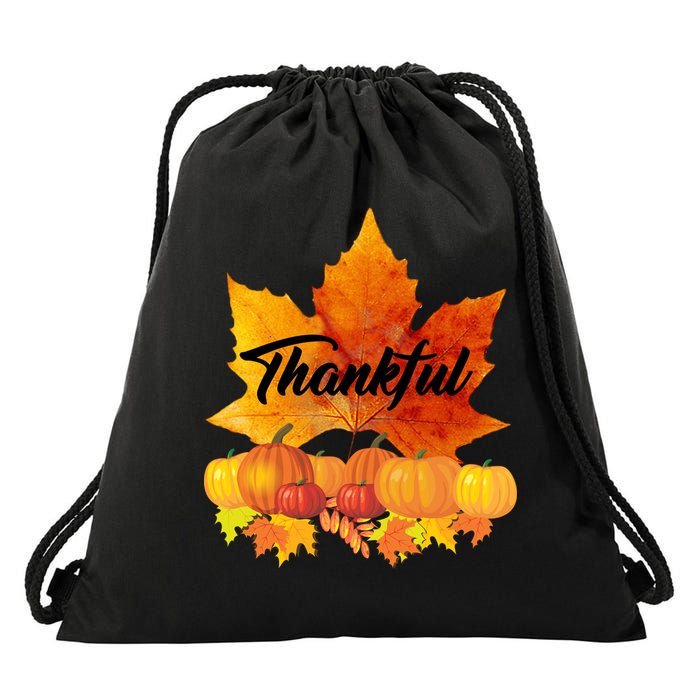 Thankful Autumn Leaves Thanksgiving Fall Drawstring Bag
