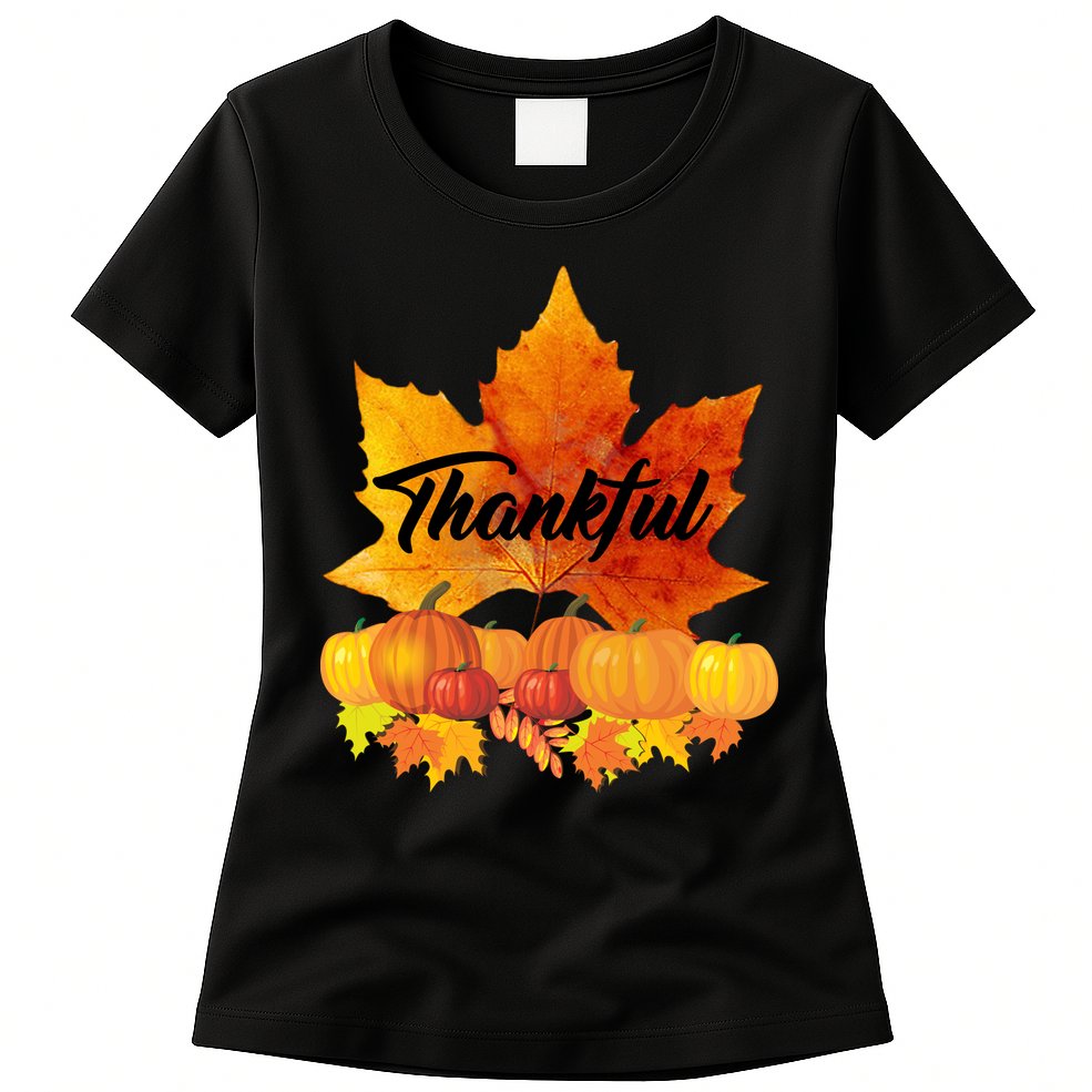 Thankful Autumn Leaves Thanksgiving Fall Womens T-Shirt
