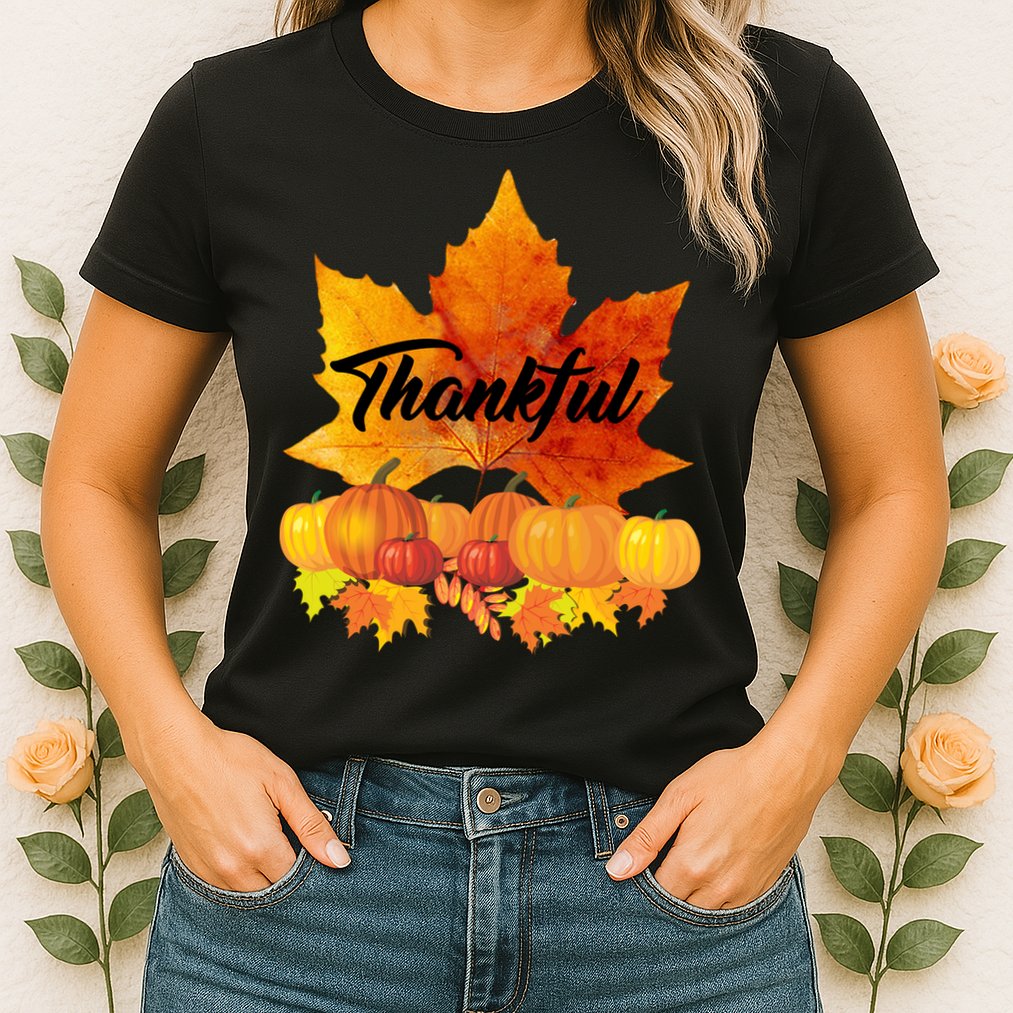 Thankful Autumn Leaves Thanksgiving Fall Womens T-Shirt