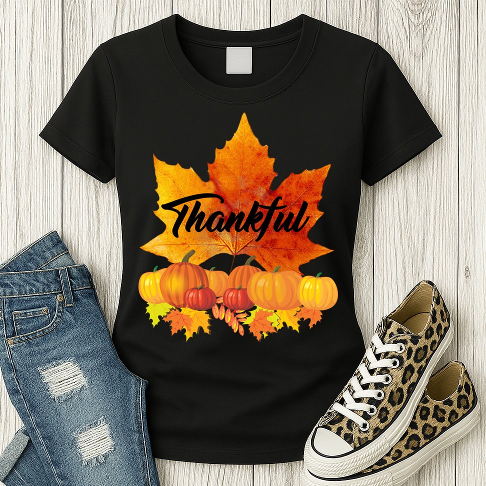 Thankful Autumn Leaves Thanksgiving Fall Womens T-Shirt