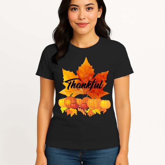 Thankful Autumn Leaves Thanksgiving Fall Womens T-Shirt