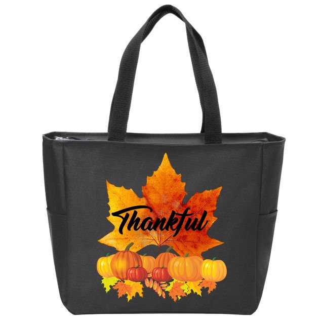 Thankful Autumn Leaves Thanksgiving Fall Zip Tote Bag