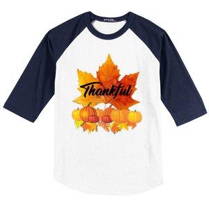 Thankful Autumn Leaves Thanksgiving Fall Baseball Sleeve Shirt