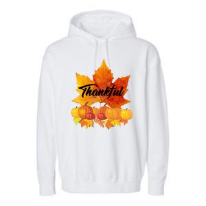 Thankful Autumn Leaves Thanksgiving Fall Garment-Dyed Fleece Hoodie