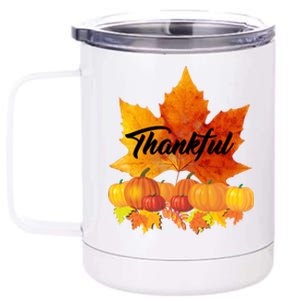 Thankful Autumn Leaves Thanksgiving Fall 12 oz Stainless Steel Tumbler Cup