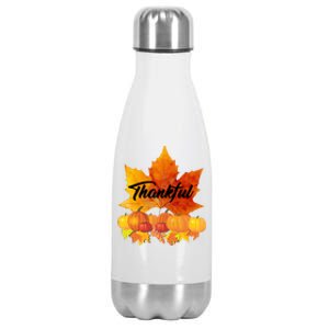 Thankful Autumn Leaves Thanksgiving Fall Stainless Steel Insulated Water Bottle