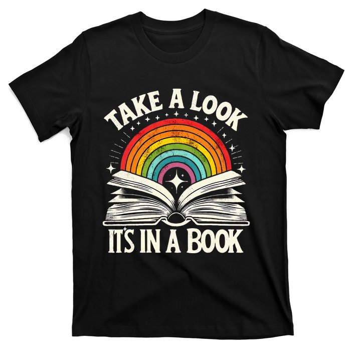 Take A Look A Book Vintage Reading Librarian Rainbow T-Shirt