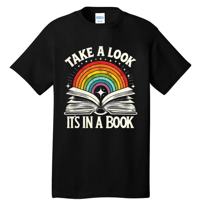 Take A Look A Book Vintage Reading Librarian Rainbow Tall T-Shirt