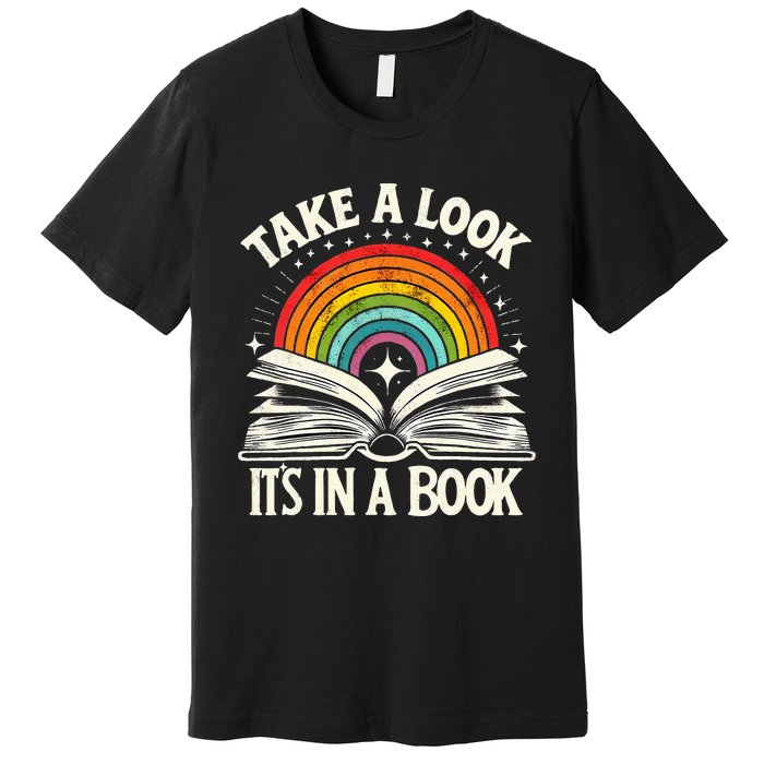 Take A Look A Book Vintage Reading Librarian Rainbow Premium T-Shirt