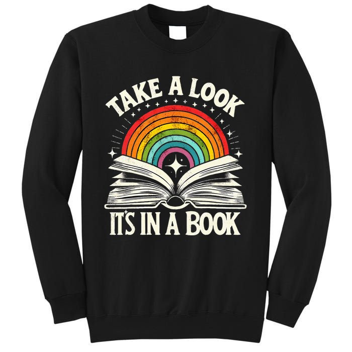 Take A Look A Book Vintage Reading Librarian Rainbow Tall Sweatshirt