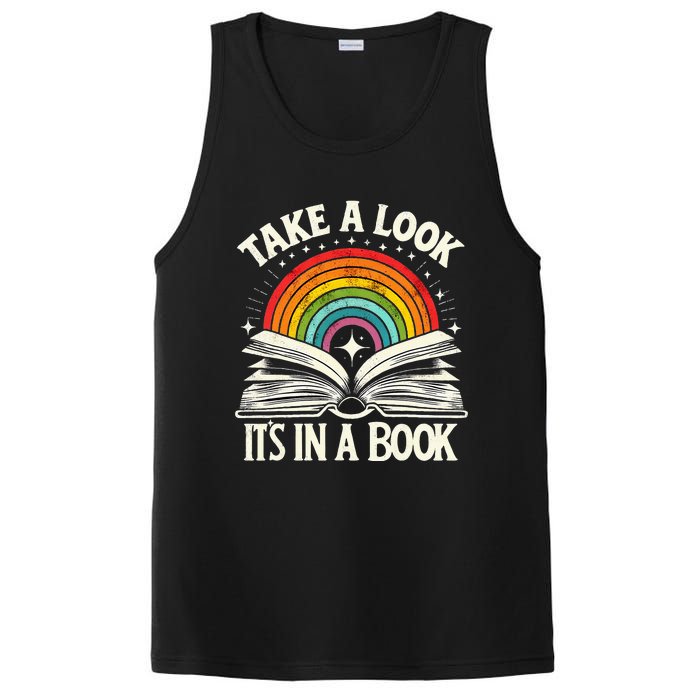 Take A Look A Book Vintage Reading Librarian Rainbow PosiCharge Competitor Tank