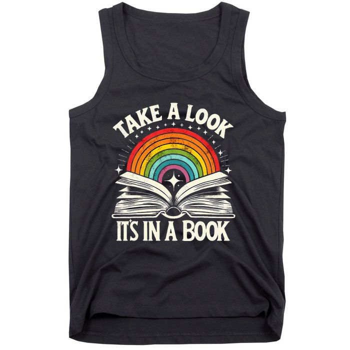 Take A Look A Book Vintage Reading Librarian Rainbow Tank Top