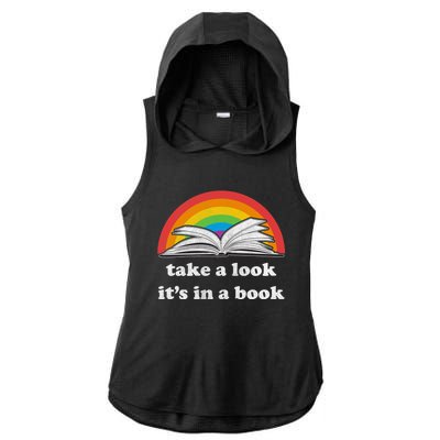 Take A Look Its In A Book Retro Inspired Reading Rainbow Ladies PosiCharge Tri-Blend Wicking Draft Hoodie Tank