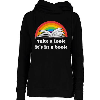 Take A Look Its In A Book Retro Inspired Reading Rainbow Womens Funnel Neck Pullover Hood