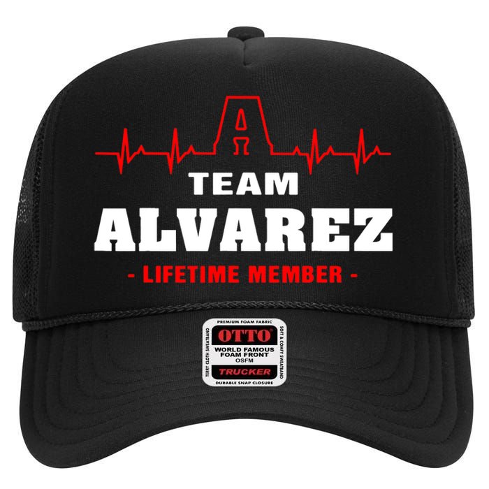 Team Alvarez lifetime member Proud Family Surname Alvarez High Crown Mesh Back Trucker Hat