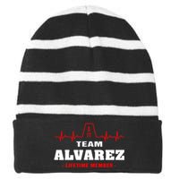 Team Alvarez lifetime member Proud Family Surname Alvarez Striped Beanie with Solid Band