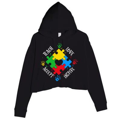 Teach Accept Love Inspire Teacher Autism Crop Fleece Hoodie