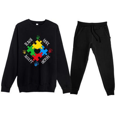 Teach Accept Love Inspire Teacher Autism Premium Crewneck Sweatsuit Set