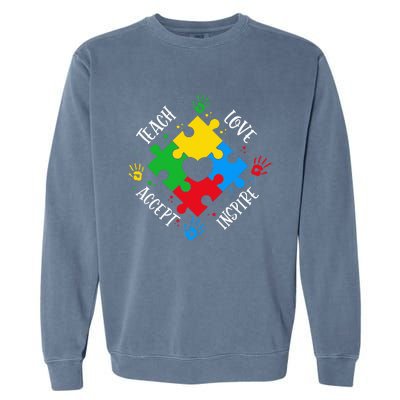 Teach Accept Love Inspire Teacher Autism Garment-Dyed Sweatshirt