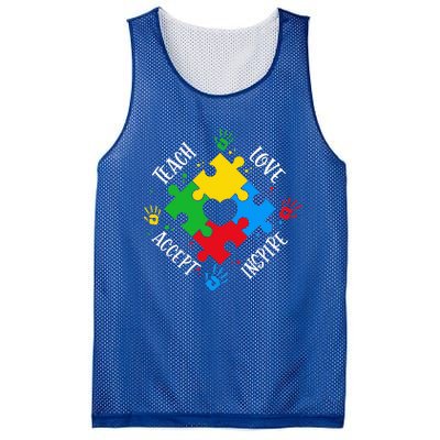 Teach Accept Love Inspire Teacher Autism Mesh Reversible Basketball Jersey Tank