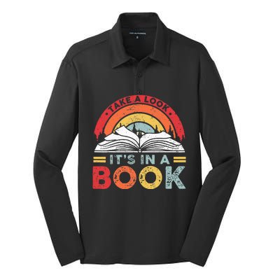 Take A Look Its In A Book Vintage Reading Bookworm Librarian Silk Touch Performance Long Sleeve Polo