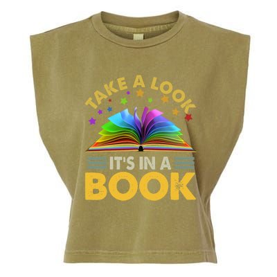 Take A Look Its In A Book Reading Retro Rainbow Vintage Garment-Dyed Women's Muscle Tee