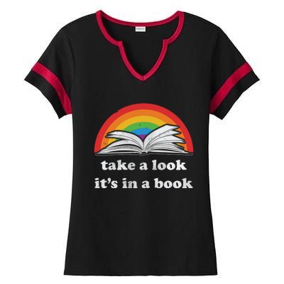 Take A Look It's In A Book Reading Vintage Retro Rainbow Ladies Halftime Notch Neck Tee