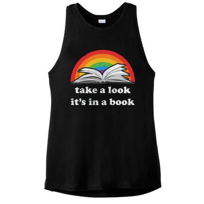 Take A Look It's In A Book Reading Vintage Retro Rainbow Ladies PosiCharge Tri-Blend Wicking Tank