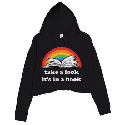 Take A Look It's In A Book Reading Vintage Retro Rainbow Crop Fleece Hoodie