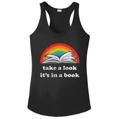 Take A Look It's In A Book Reading Vintage Retro Rainbow Ladies PosiCharge Competitor Racerback Tank