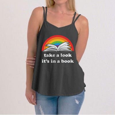 Take A Look It's In A Book Reading Vintage Retro Rainbow Women's Strappy Tank