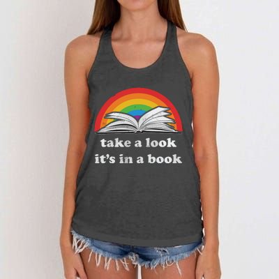 Take A Look It's In A Book Reading Vintage Retro Rainbow Women's Knotted Racerback Tank