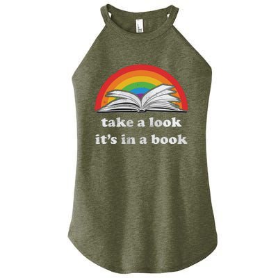 Take A Look It's In A Book Reading Vintage Retro Rainbow Women's Perfect Tri Rocker Tank