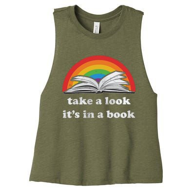 Take A Look It's In A Book Reading Vintage Retro Rainbow Women's Racerback Cropped Tank