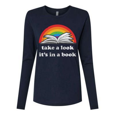 Take A Look It's In A Book Reading Vintage Retro Rainbow Womens Cotton Relaxed Long Sleeve T-Shirt