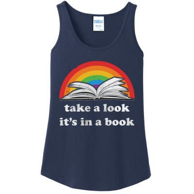 Take A Look It's In A Book Reading Vintage Retro Rainbow Ladies Essential Tank