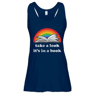 Take A Look It's In A Book Reading Vintage Retro Rainbow Ladies Essential Flowy Tank