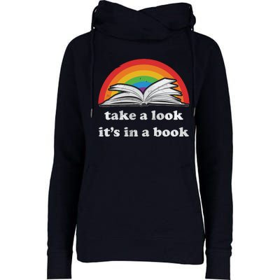 Take A Look It's In A Book Reading Vintage Retro Rainbow Womens Funnel Neck Pullover Hood