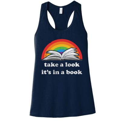 Take A Look It's In A Book Reading Vintage Retro Rainbow Women's Racerback Tank