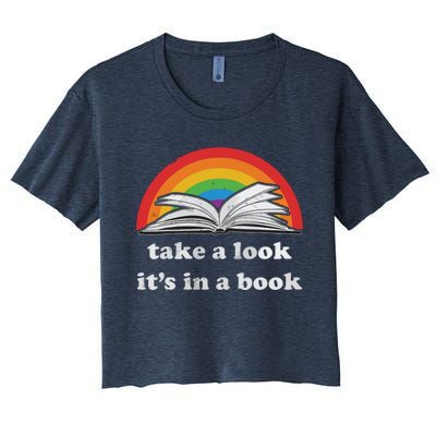 Take A Look It's In A Book Reading Vintage Retro Rainbow Women's Crop Top Tee