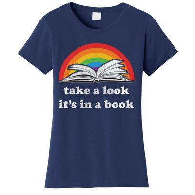 Take A Look It's In A Book Reading Vintage Retro Rainbow Women's T-Shirt