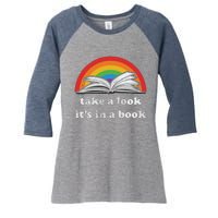 Take A Look It's In A Book Reading Vintage Retro Rainbow Women's Tri-Blend 3/4-Sleeve Raglan Shirt