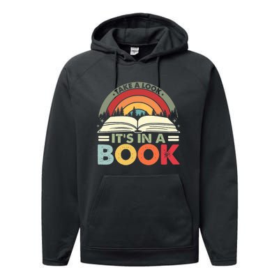 Take A Look Its In A Book Reading Vintage Retro Rainbow Performance Fleece Hoodie