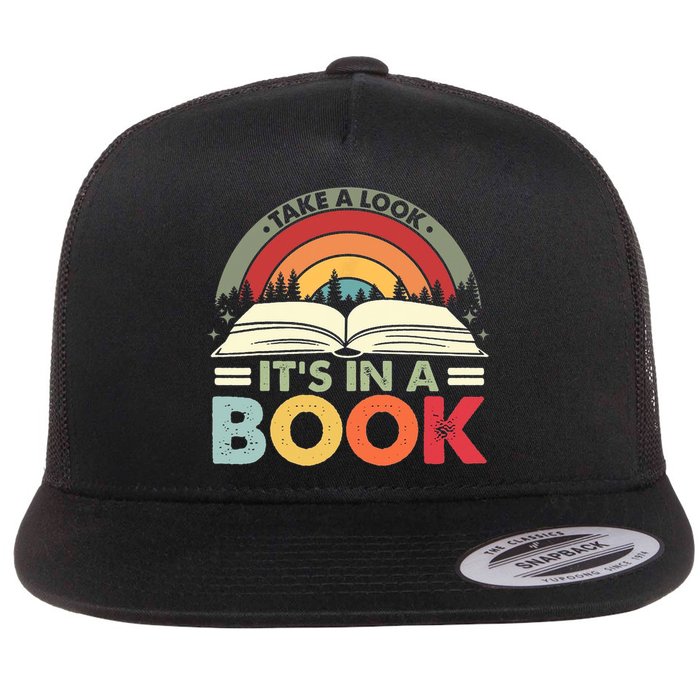 Take A Look Its In A Book Reading Vintage Retro Rainbow Flat Bill Trucker Hat