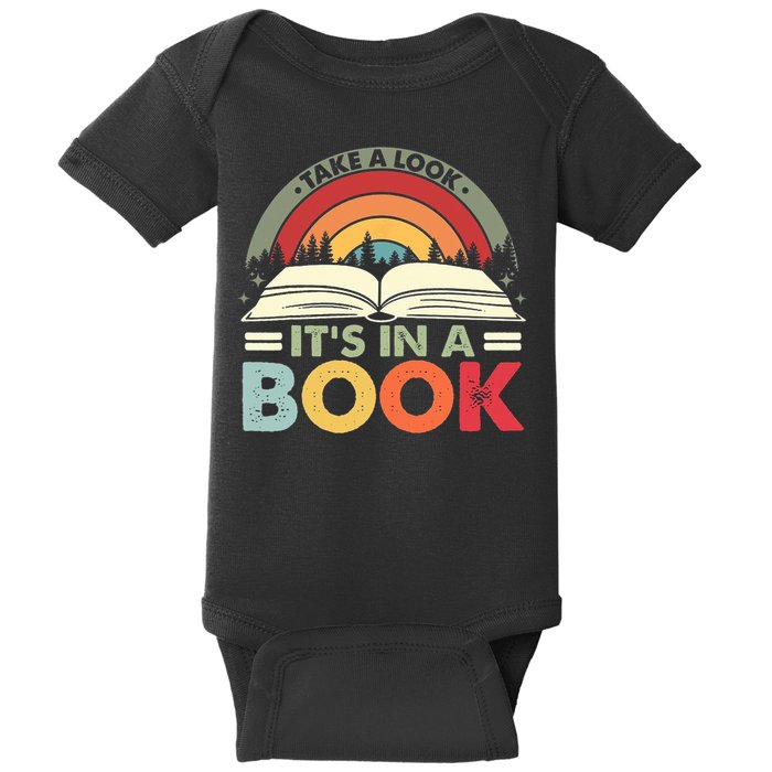 Take A Look Its In A Book Reading Vintage Retro Rainbow Baby Bodysuit