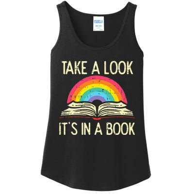 Take A Look Its In A Book Vintage Reading Bookworm Librarian Ladies Essential Tank