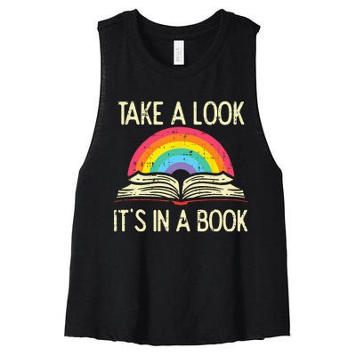 Take A Look Its In A Book Vintage Reading Bookworm Librarian Women's Racerback Cropped Tank